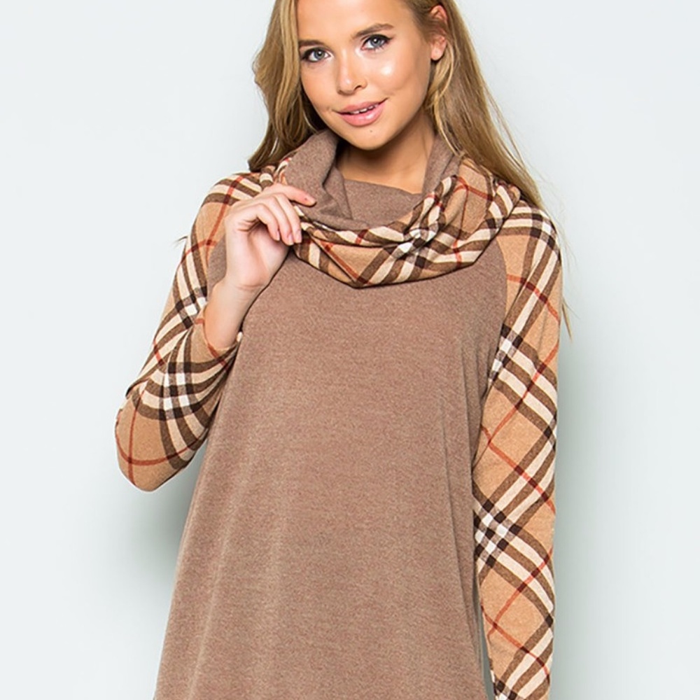Last one! Plaid Cowl Neck Sweater Large